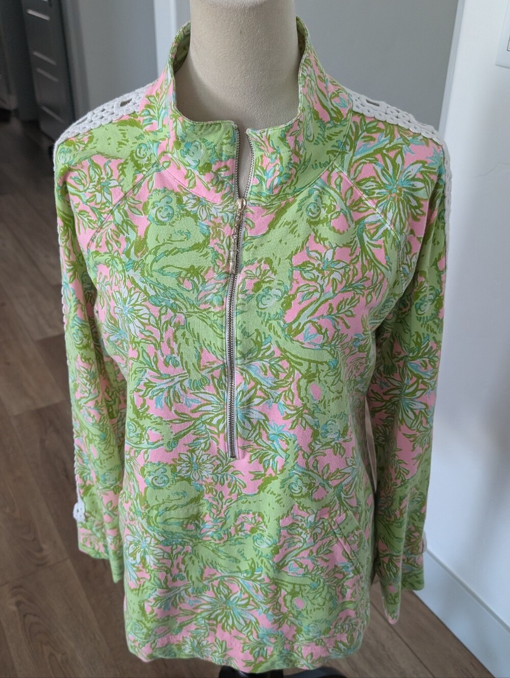 Lilly Pulitzer Green and Pink Printed Half-Zip Sweatshirt
